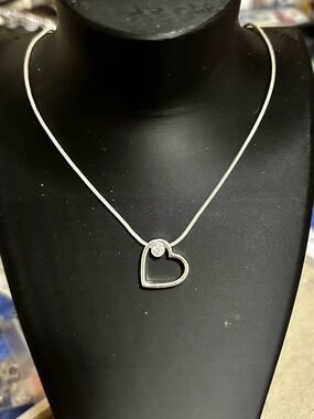 Silver tone Heart Pendant Necklace with Crystal Accent